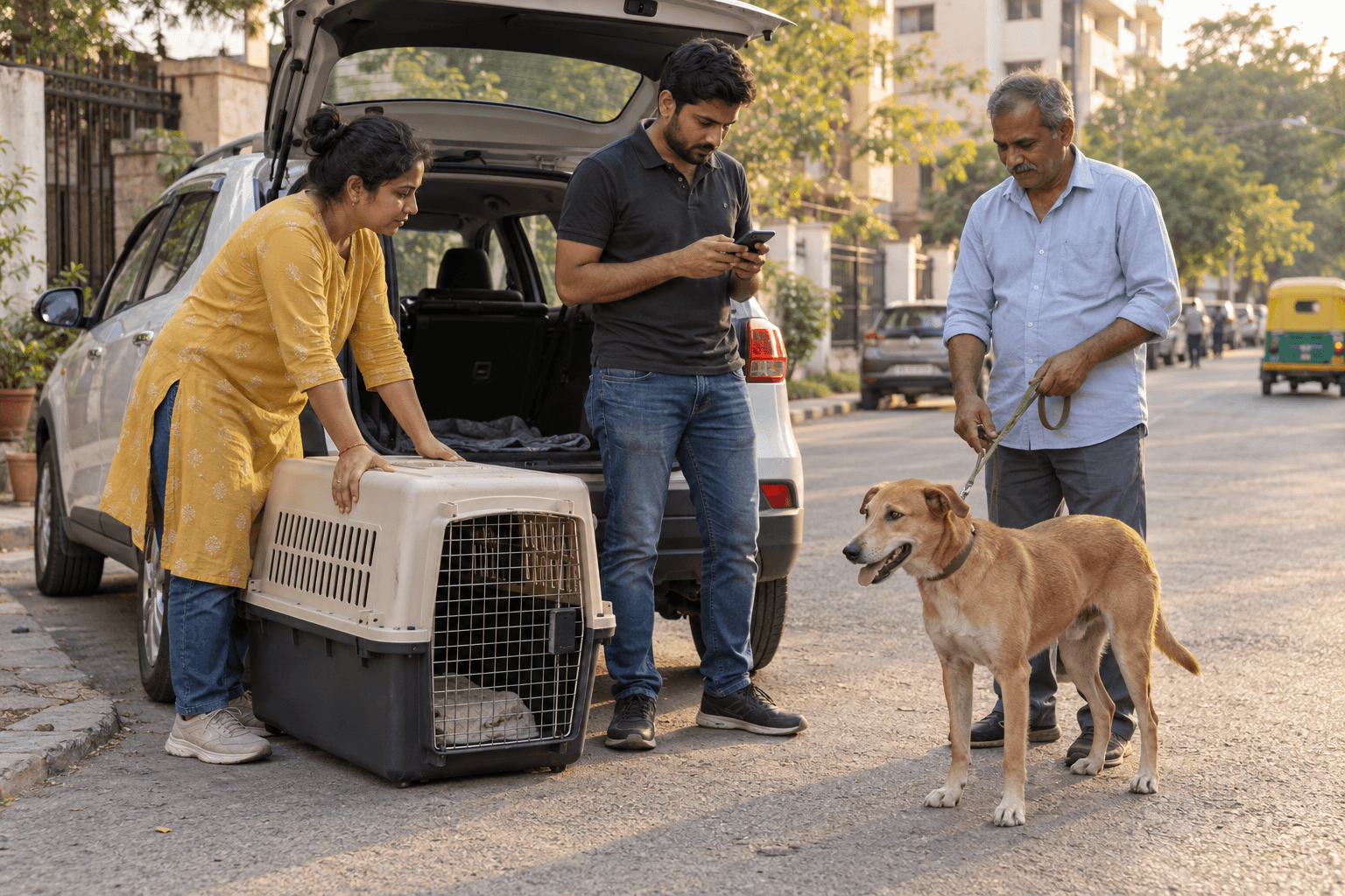 Local responders preparing a safe animal transport handoff in Delhi NCR